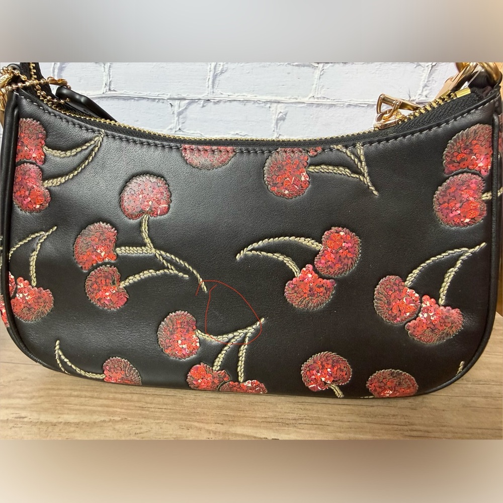 NWT Coach Teri Shoulder/Crossbody Bag black/red Cherry Gold hardware styled set - Picture 11 of 14